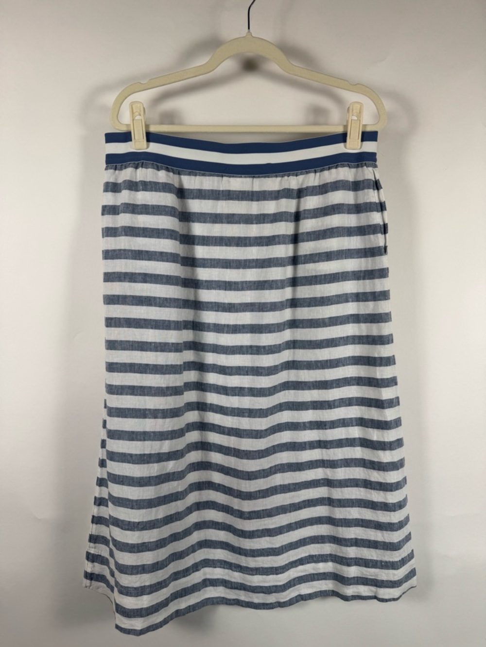 J. Jill Love Linen Seaside Striped Midi Skirt Blue White Button Side Coastal LP - Picture 4 of 9